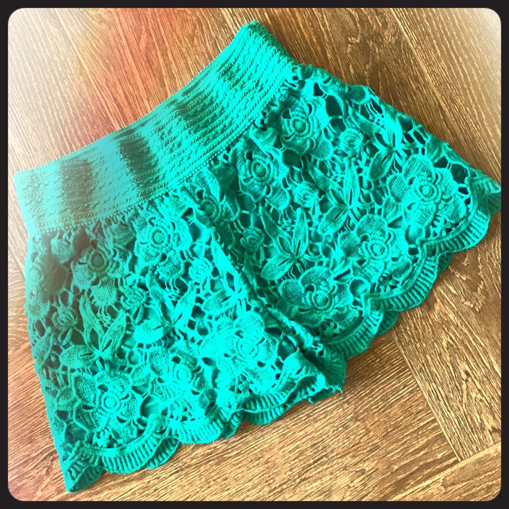 Turquoise lace shorts